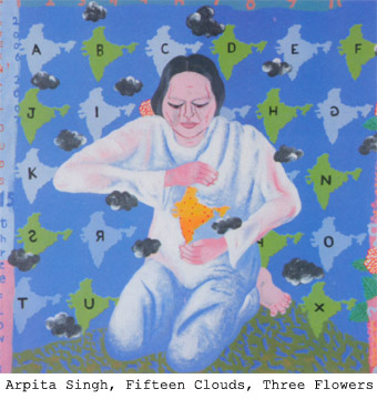 Arpita Singh, Fifteen Clouds, Three Flowers